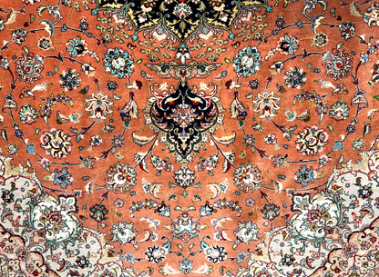 6'9"x10'2" Fine Hand-Knotted Wool & Silk Blend Tabrize Carpet - Area Rug