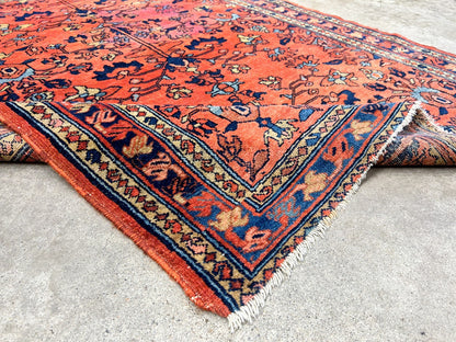 Collector Antique - 3'6"x4'4" Hand-Knotted 100% Wool Pile Sarouke Lilian Rug