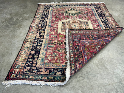 3'8"x4'10" Hand-Knotted 100% Wool Pile Herize Area Rug - Carpet