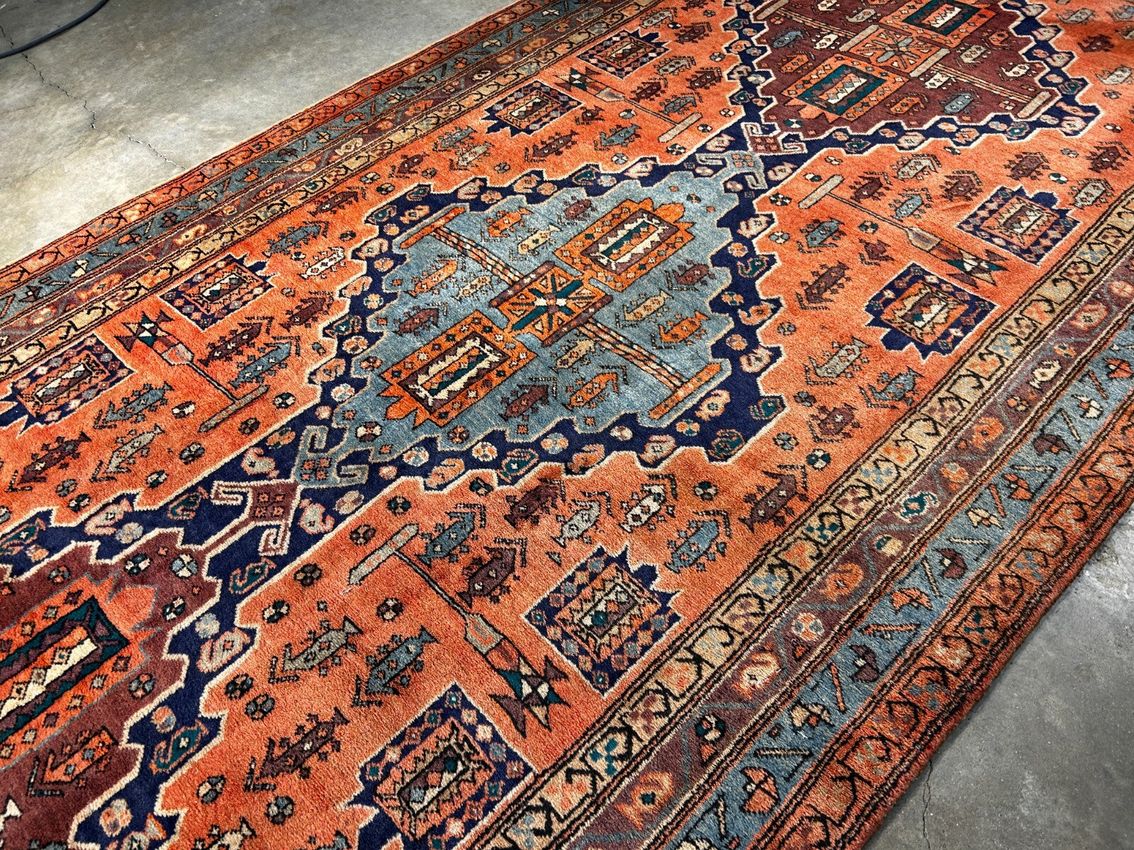 4'8" x 11'0" Hand-Knotted 100% Wool Pile Hamadane Area Rug - Carpet