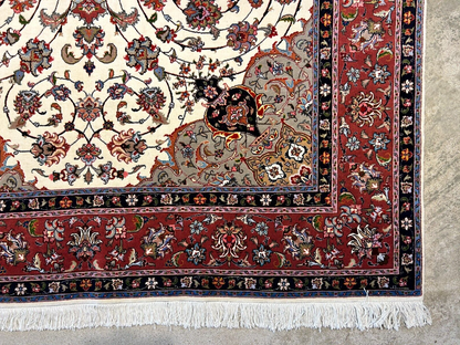 6'2"x9'3" Fine Hand-Knotted Wool & Silk Blend Tabrize Carpet - Area Rug