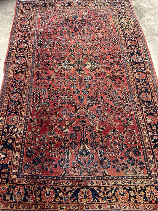 4'9”x6’3” Antique Fine Wool Sarouke Rug Hand-knotted Carpet