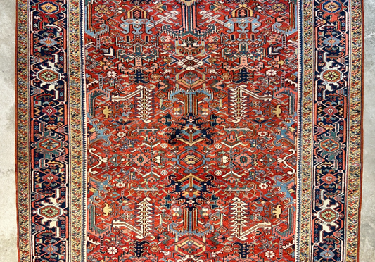 Collector Item - 9'1"x12'2" Antique Fine Wool Herize Hand-Knotted Rug