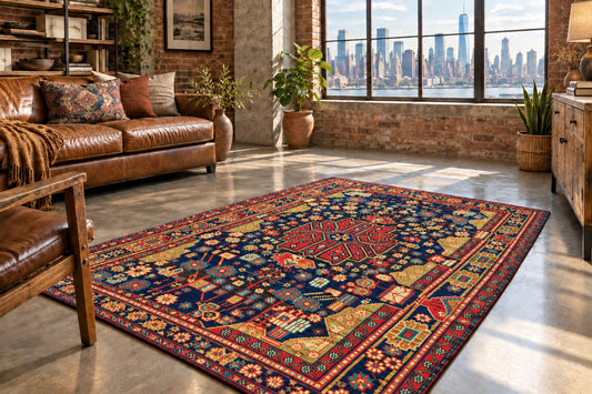 5'3" x 9'11" Hand-Knotted 100% Lamb Wool Pile Nahavande Area Rug - Carpet