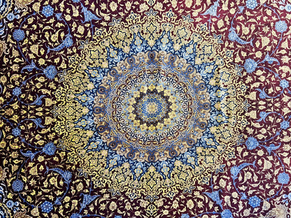 9'7"x12'10" Exquisite Signed Hand-Knotted 100% Silk Qume Rug