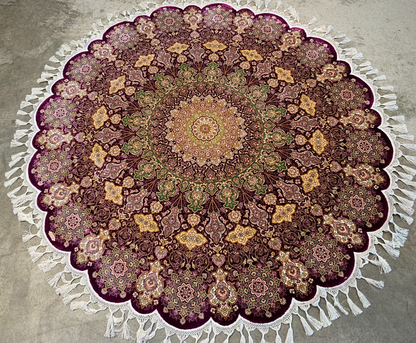 5' Diameter Exquisite Hand-Knotted 100% Silk Oriental Rug