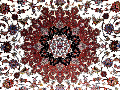 6'2"x9'3" Fine Hand-Knotted Wool & Silk Blend Tabrize Carpet - Area Rug