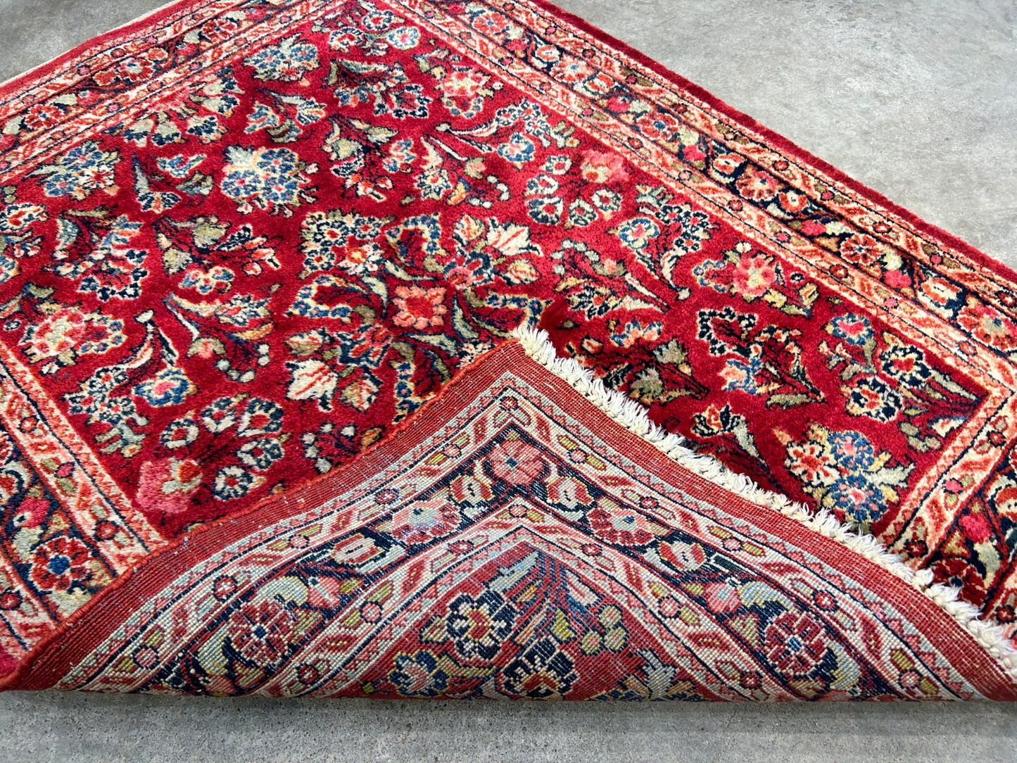 3'1"x4'1" Rare Size Antique Hand-Knotted 100% Wool Pile Sarouke Rug