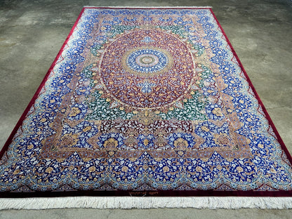 6'6"x10' Exquisite Extra-Fine Hand-Knotted 100% Silk Qume Carpet - Area Rug
