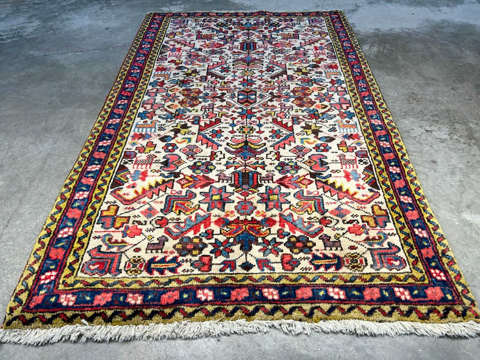 3'2"x5' Antique Hand-Knotted 100% Wool Pile Herize Bakhshayesh Rug