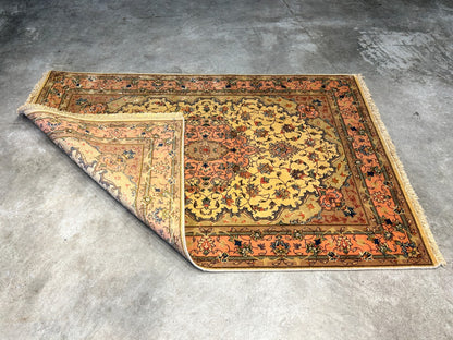 3'4"x6' Very Fine Hand-Knotted Wool & Silk Tabrize Rug