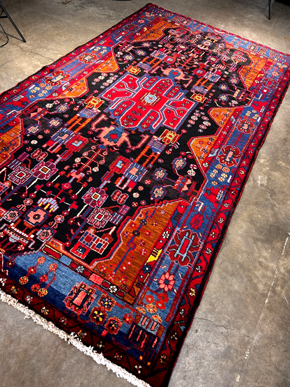 5'4" x 10' Hand-Knotted 100% Wool Pile Hamadane Area Rug