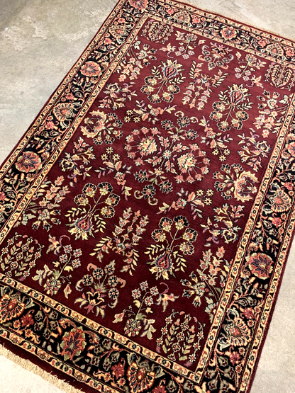 3'11" x 5'10" Hand-Knotted 100% Wool Pile Indian Area Rug - Carpet