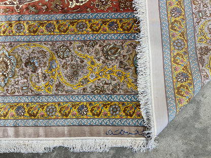 9'9"x13'4" Exquisite Signed Hand-Knotted 100% Silk Qume Rug