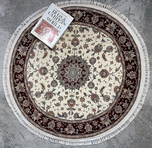 4' Diameter Exquisite Hand-Knotted 100% Wool Pile Oriental Rug