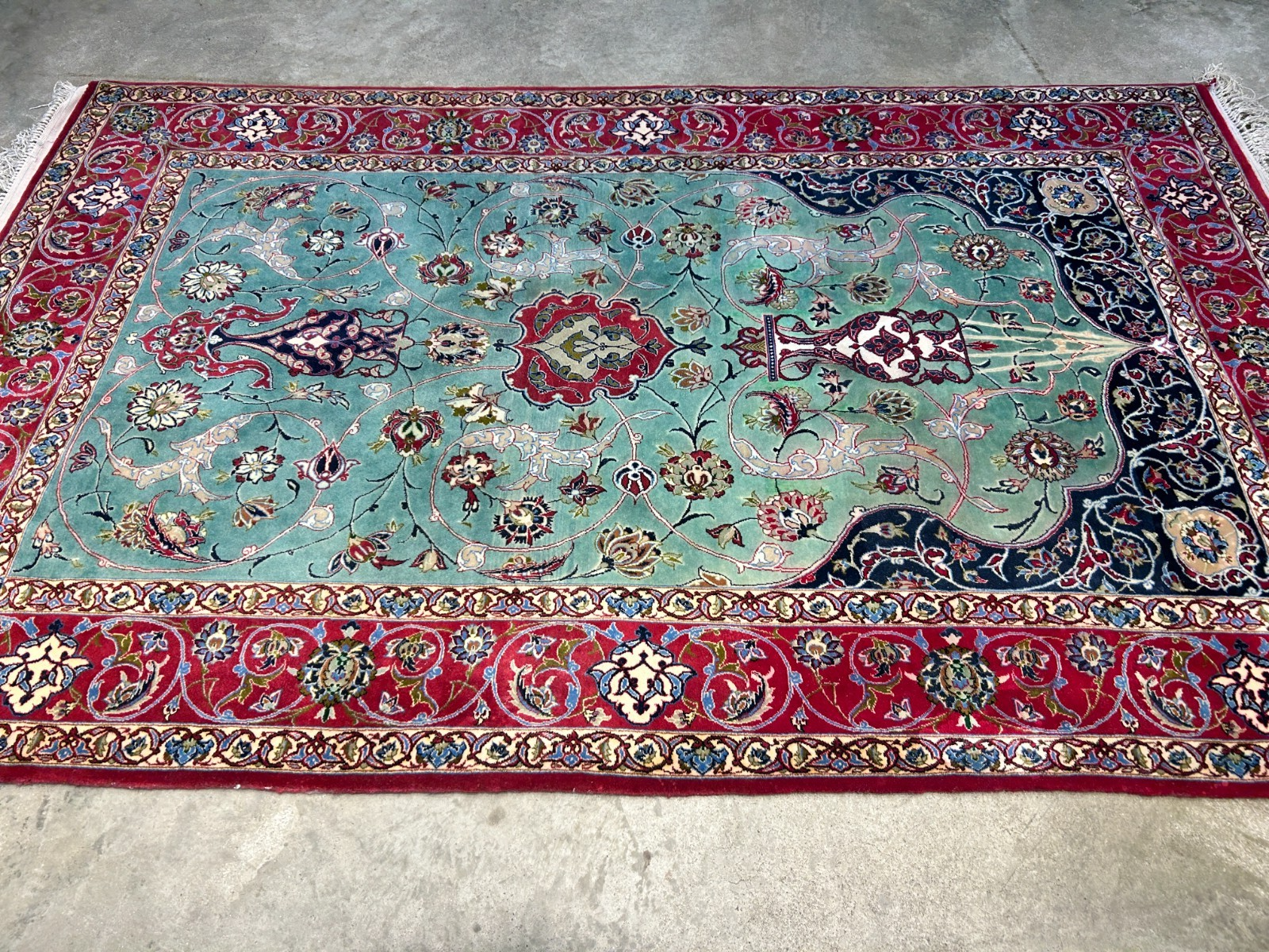 Collector Item-Fine 3'7"x5'9" Antique Hand-Knotted 100% Wool Isfahane Prayer Rug