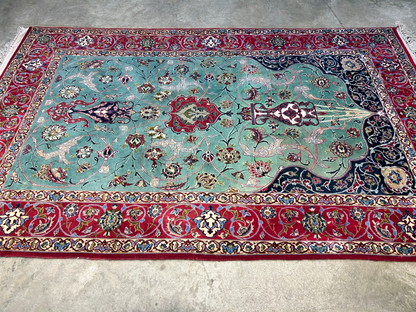 Collector Item-Fine 3'7"x5'9" Antique Hand-Knotted 100% Wool Isfahane Prayer Rug