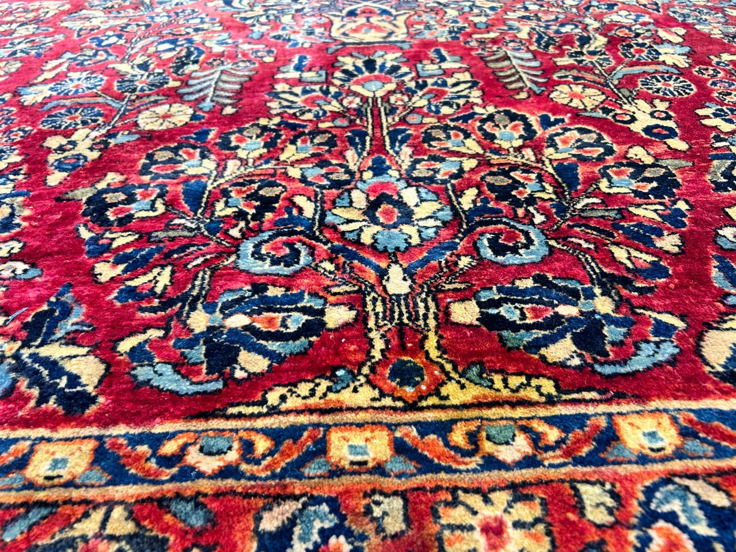 9'3"x12'7" Antique Fine Lamb Wool Sarouke Rug Hand-knotted Carpet