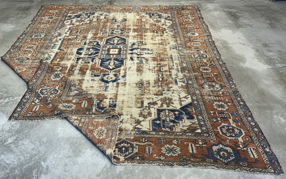 Collector Item- 10’5”x12’8” Old Antique Hand-Knotted Wool Pile Serapie Area Rug