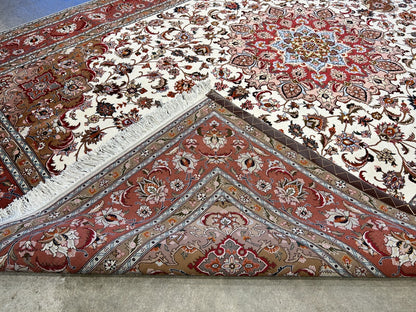6'7"x10'1" Fine Hand-Knotted Wool & Silk Tabrize Rug - Area Carpet
