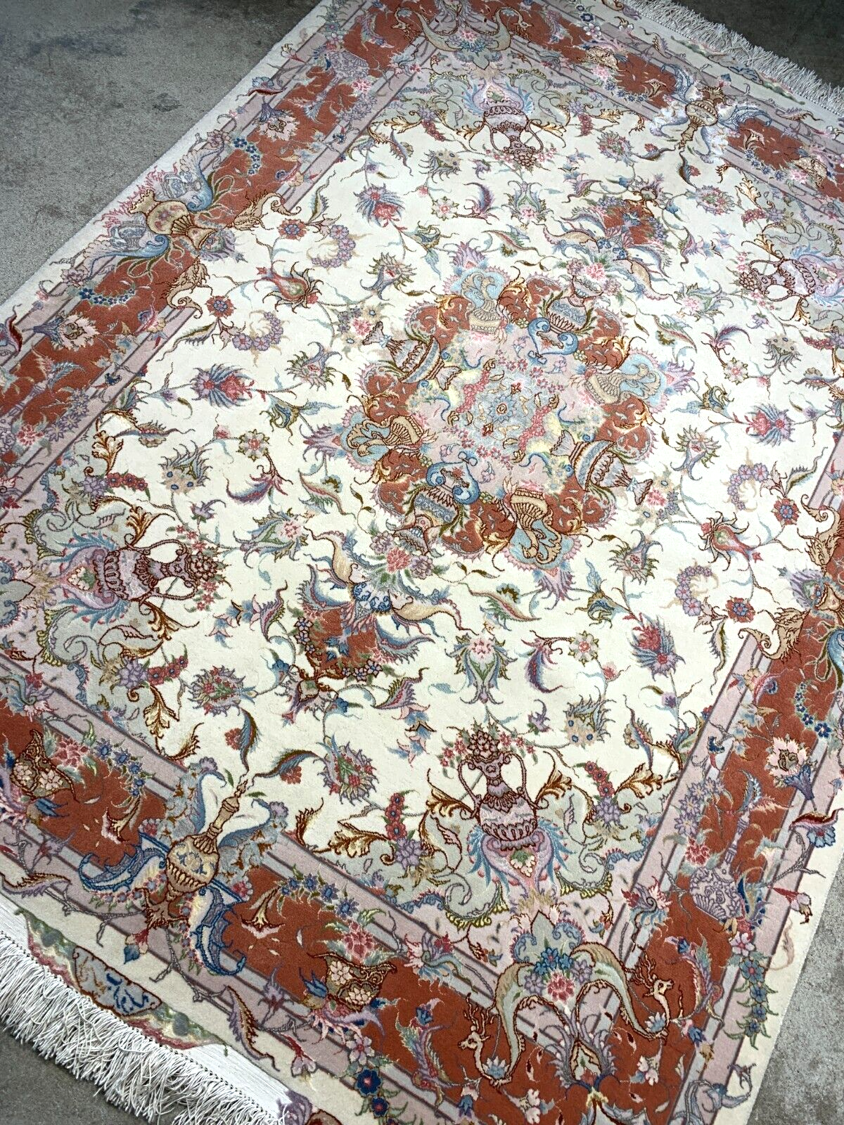 5'x6'8" Very Fine Hand-Knotted Wool & Silk Blend Tabrize Carpet - Area Rug