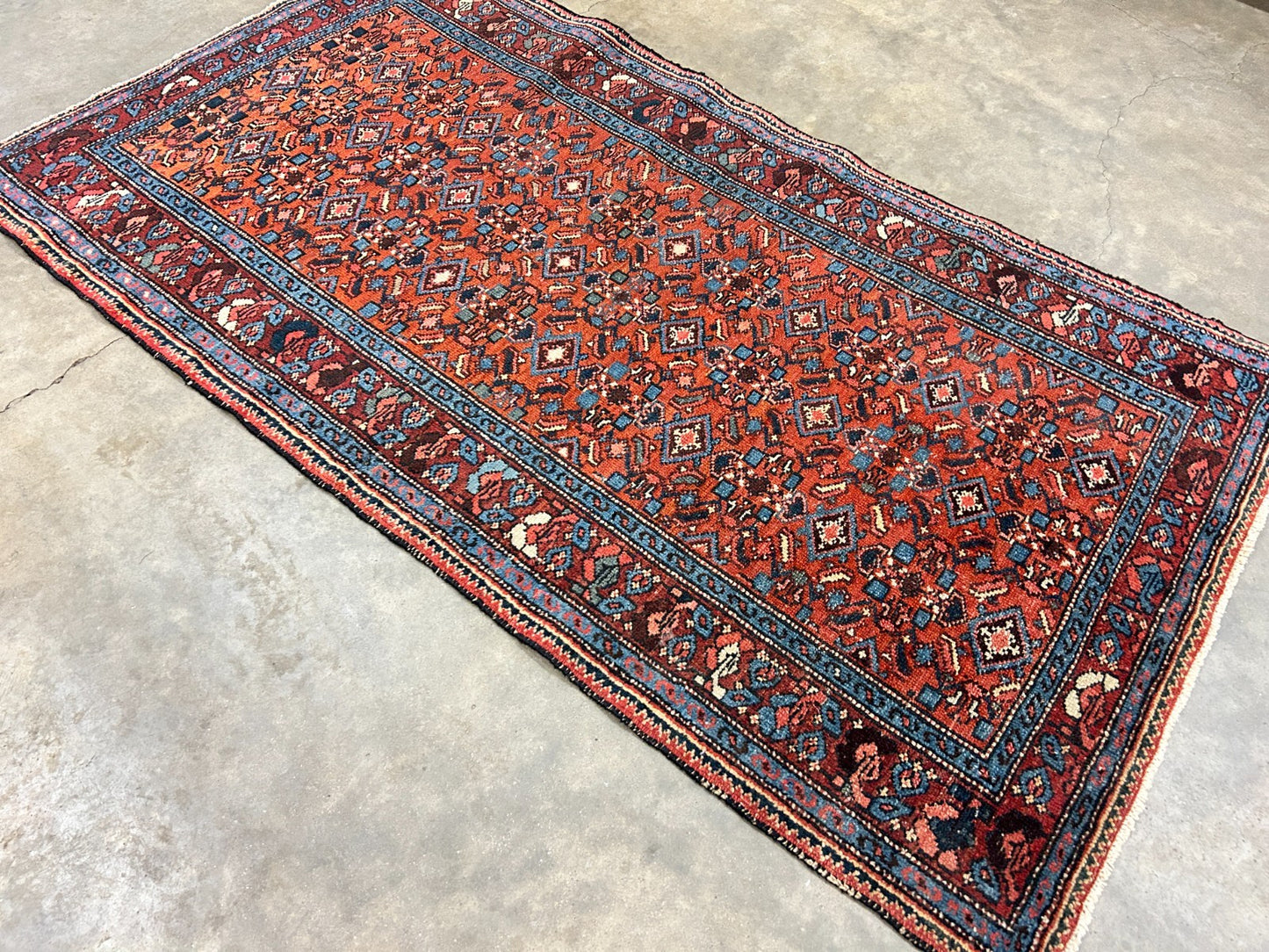 3'4"x6'2" Antique Hand-Knotted 100% Wool Pile Hamadane Area Rug - Carpet