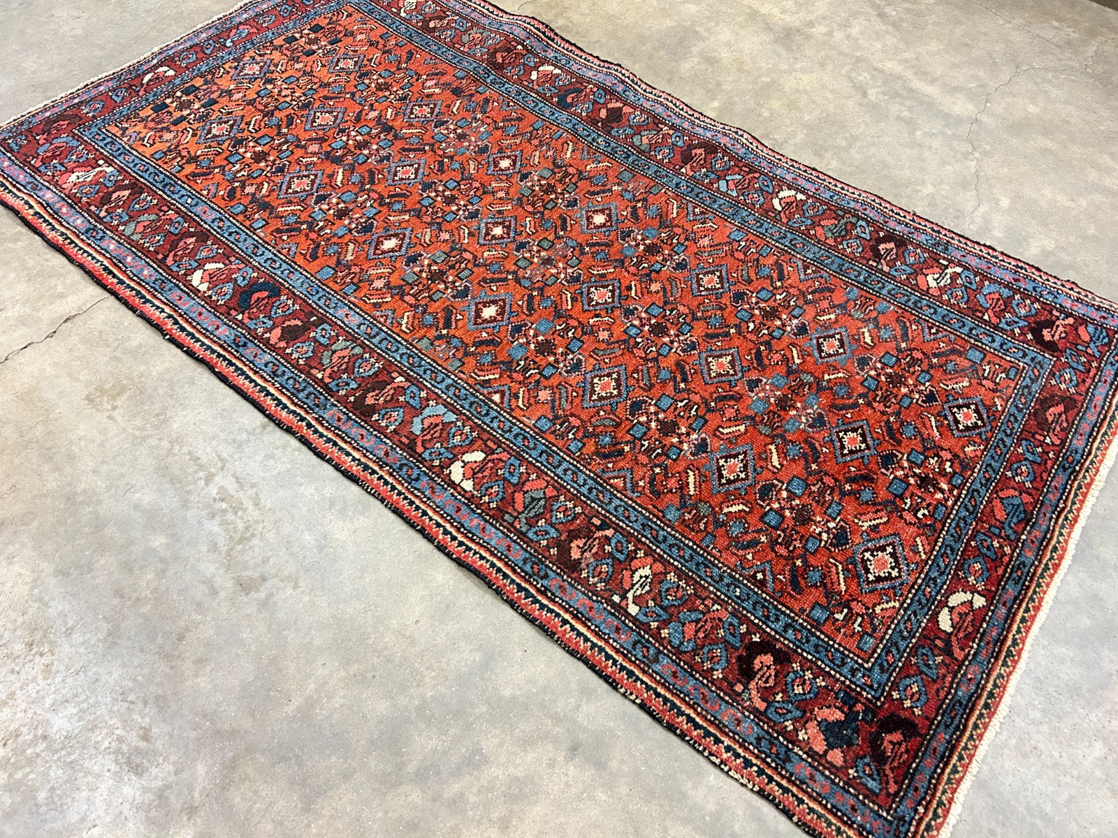 3'4"x6'2" Antique Hand-Knotted 100% Wool Pile Hamadane Area Rug - Carpet