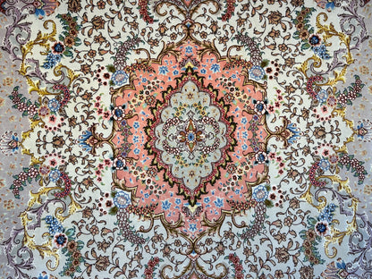 6'8"x10'3" Extra-Fine Signed Hand-Knotted Wool & Silk Tabrize Rug - Area Carpet