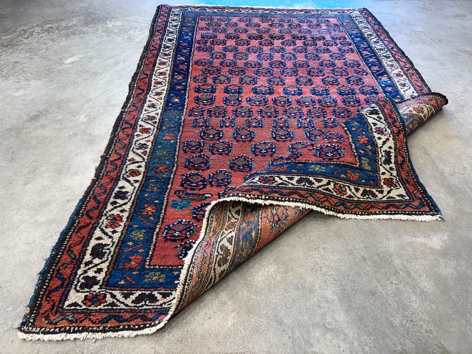 3'9"x5'9" Antique Hand-Knotted 100% Wool Pile Hamadane Area Rug - Carpet