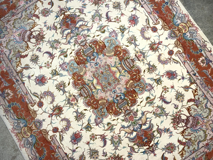 5'x6'8" Very Fine Hand-Knotted Wool & Silk Blend Tabrize Carpet - Area Rug