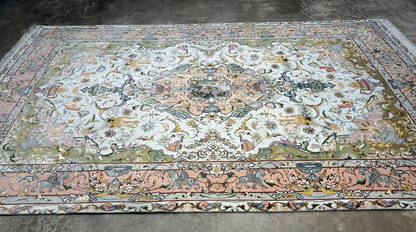 6'8"x10' Very-Fine Hand-Knotted Wool & Silk Blend Tabrize Carpet - Area Rug