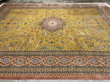 9'8"x12'11" Exquisite Signed Hand-Knotted 100% Silk Qume Rug