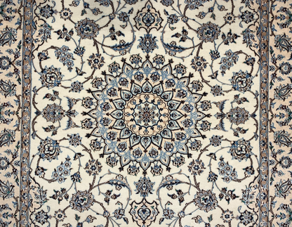 4'x6'4" Fine Hand-Knotted Wool & Silk Blend Naine Carpet - Area Rug
