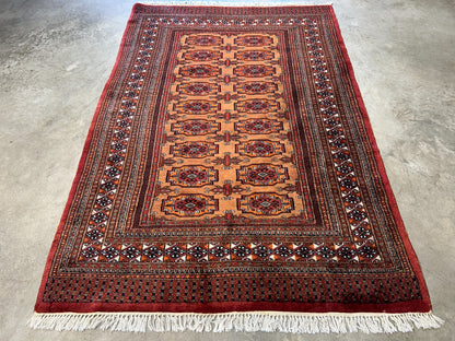 4'2"x6' Hand-Knotted 100% Wool Bokhara Area Rug - Carpet