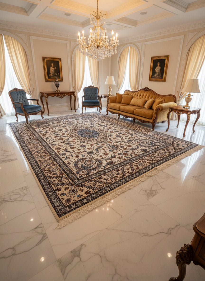 8'6"x12' Extra Fine Hand-Knotted Wool & Silk Isfahane Rug