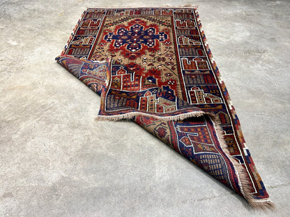 3'x4'2" Antique Hand-Knotted 100% Wool Pile Afghan Rug