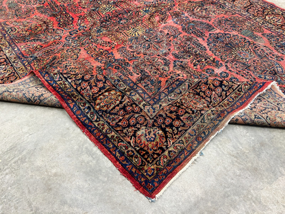 8'11"x11'8" Antique Fine Lamb Wool Sarouke Rug Hand-knotted Carpet