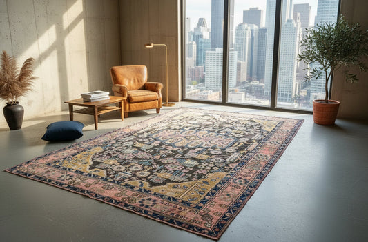 5'6" x 9'5" Hand-Knotted 100% Wool Pile Nahavande Area Rug - Carpet