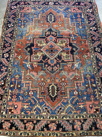 Collector Item- 5’x6’10” Antique Hand-Knotted 100% Wool Pile Serapie Area Rug