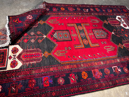 4'11" x 8'5" Hand-Knotted 100% Wool Pile Hamadane Area Rug