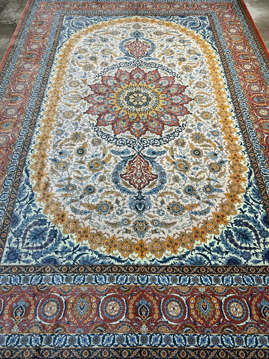 7'3"x10'7" Exquisite Extra-Fine Hand-Knotted 100% Silk Qume Carpet - Area Rug