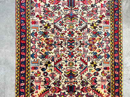 3'2"x5' Antique Hand-Knotted 100% Wool Pile Herize Bakhshayesh Rug