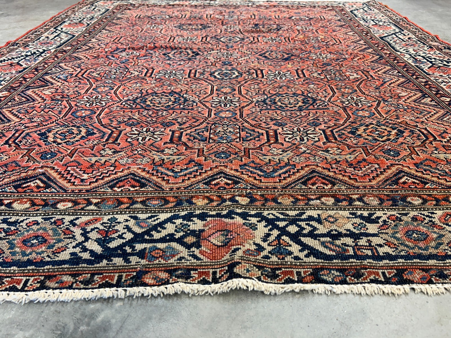 5'1"x6'1" Antique Hand-Knotted 100% Wool Pile Sennehe Area Rug - Carpet