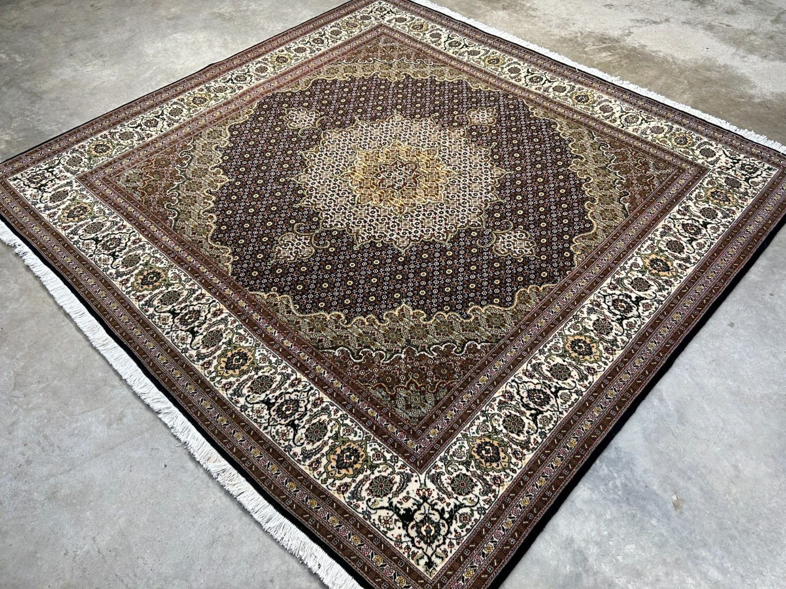 6'6"x6'8" Very Fine Hand-Knotted Wool & Silk Tabrize Rug