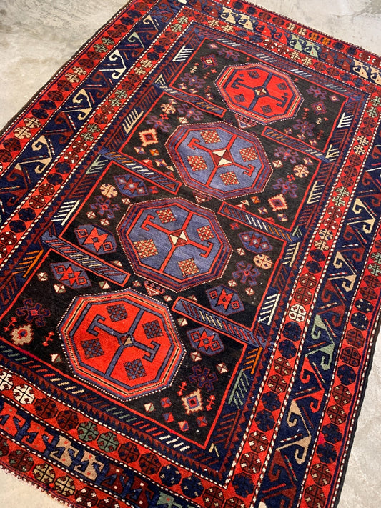 4'7"x6'5" Collector Antique Fine Baby Lamb Wool Caucasian Area Rug