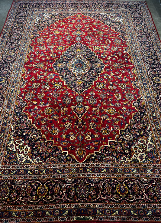 8'4"x12' Hand-Knotted 100% Wool Pile Kashane Area Rug - Signed