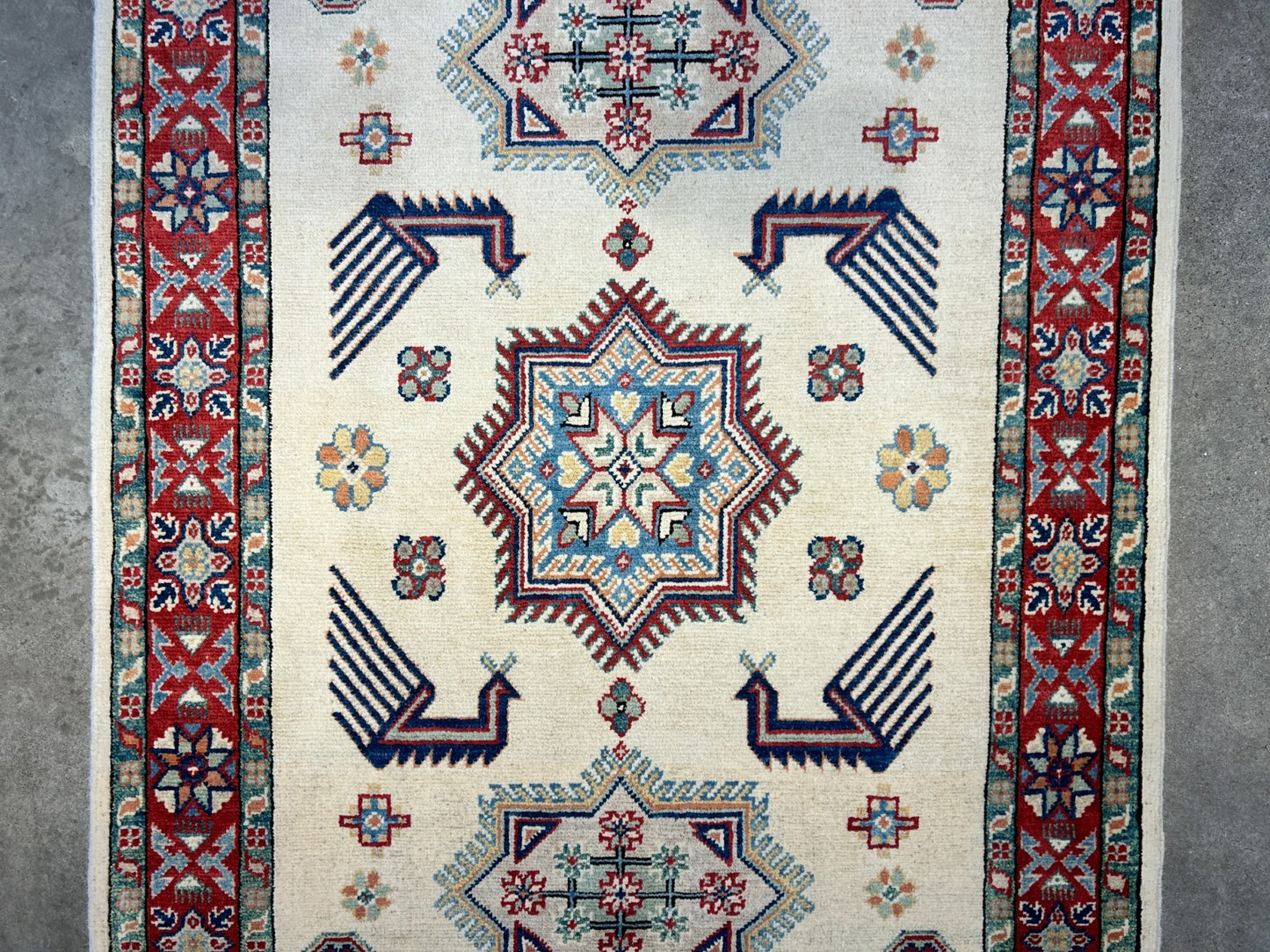 3'5"x4'9" Fine Hand-Knotted 100% Wool Pile Kazak Rug