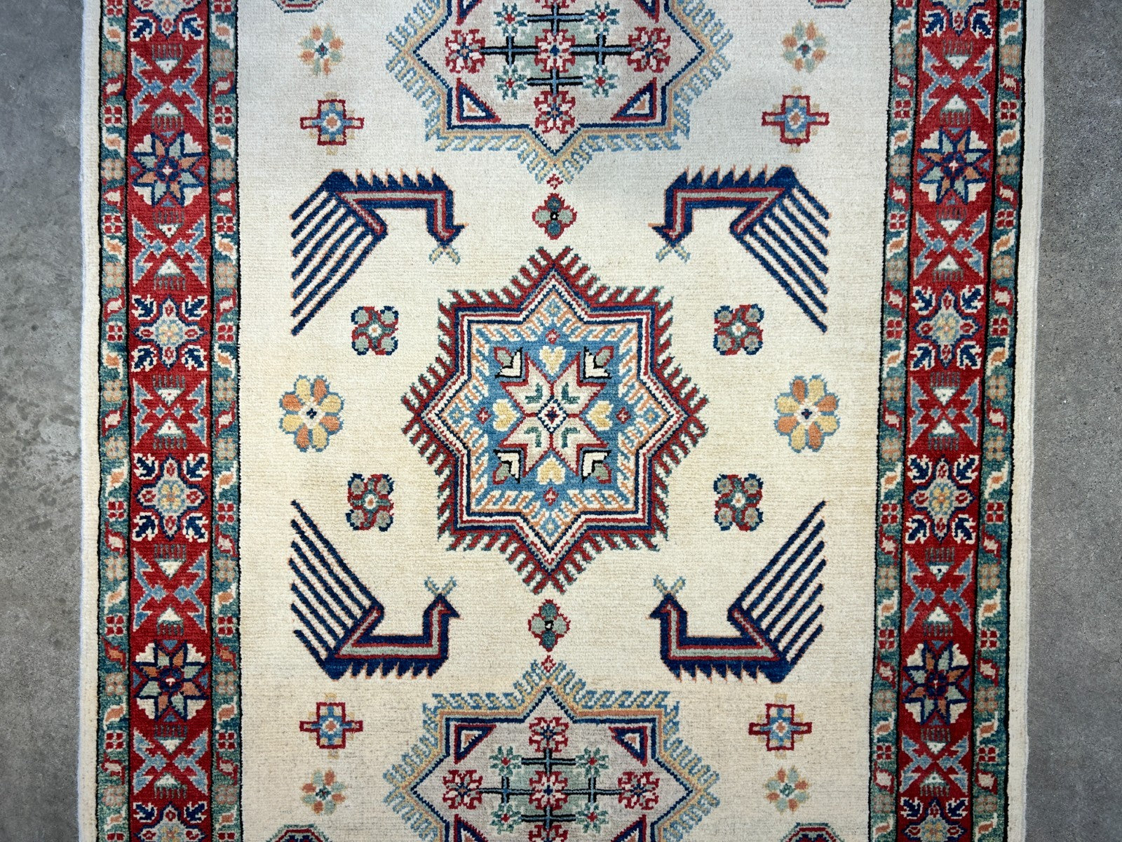 3'5"x4'9" Fine Hand-Knotted 100% Wool Pile Kazak Rug