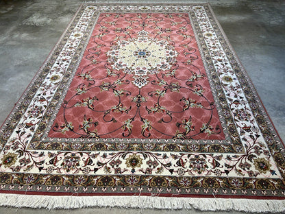 6'8"x10'4" Fine Hand-Knotted Wool & Silk Tabrize Rug - Area Carpet