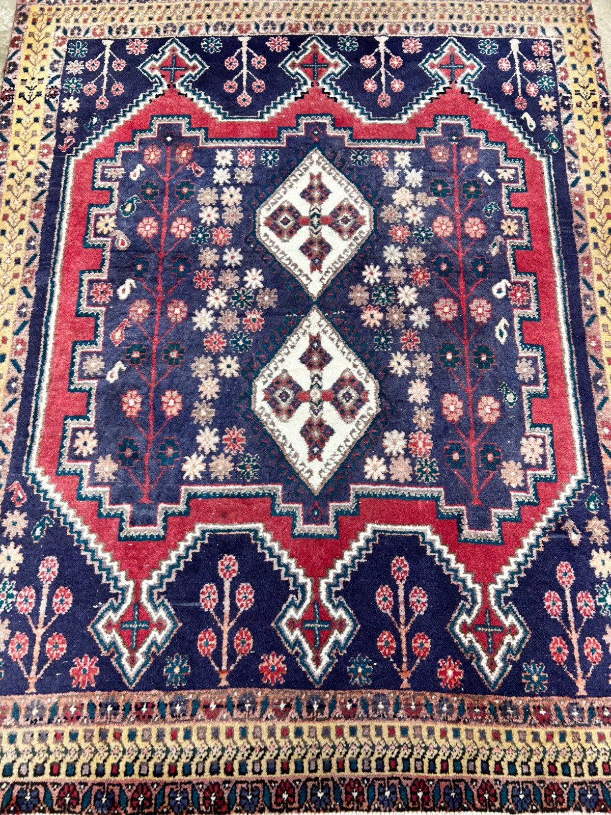 4'3"x5'6" Antique Hand-Knotted 100% Wool Pile Hamadane Rug